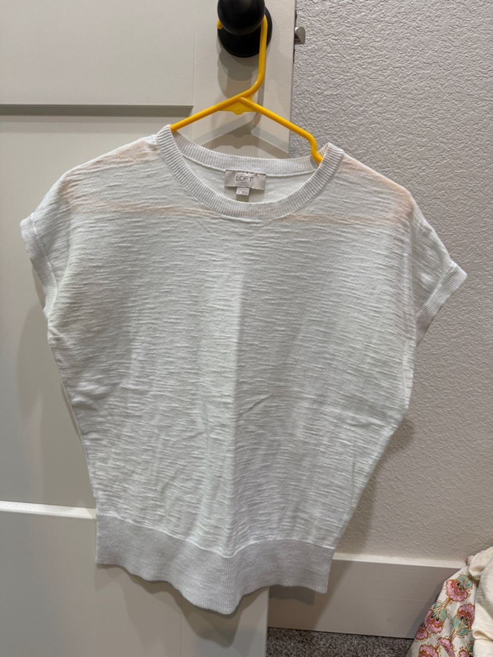 LOFT White Short Sleeve Slub Knit Top Small